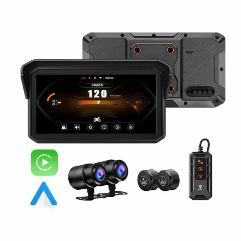 Sarkkart C9 PRO MAX 6.25” Motorcycle Smart Screen – IPX7 Waterproof HD IPS Display with GPS DVR, Wireless Android Auto & CarPlay, TPMS & Blind Spot Detection (BSD)